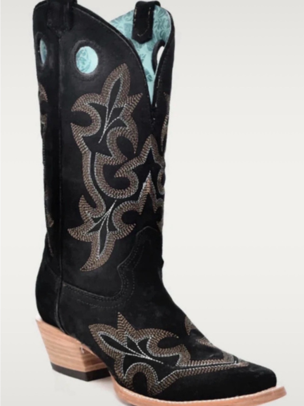 Corral Women’s Black Embroidery Suede Square Toe Cowboy Boot Size 6.5